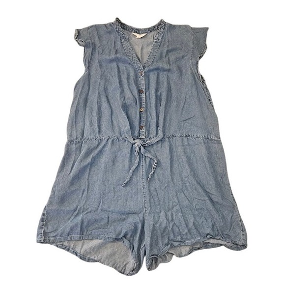 LC Lauren Conrad Romper Women XXL Blue Denim Button Tie Waist Casual Comfy - Picture 1 of 9